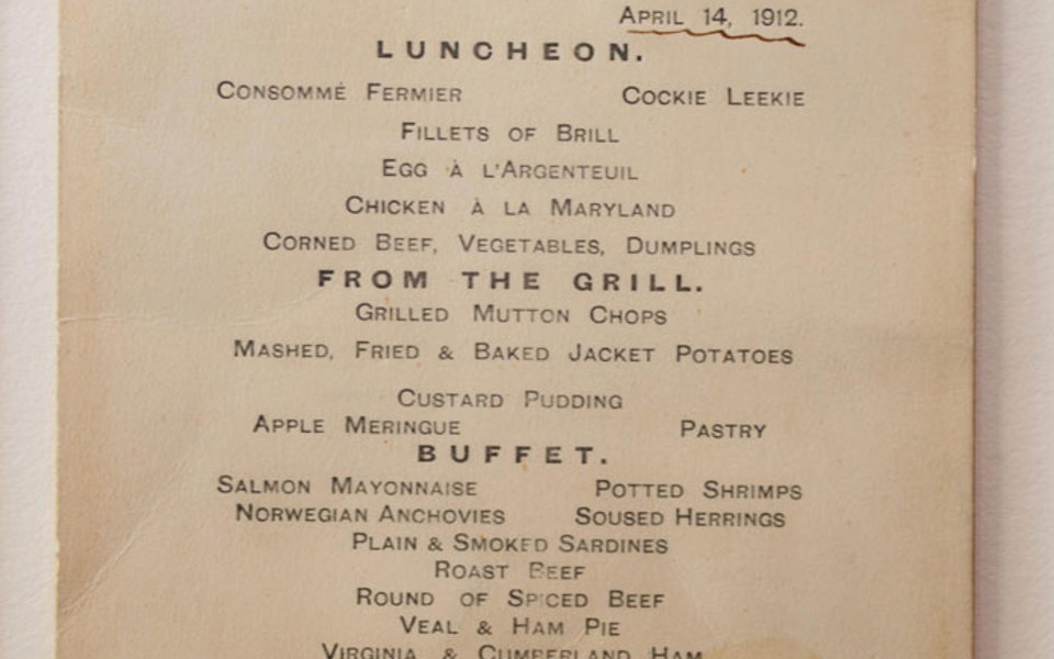 Titanic Lunch Menu Wide